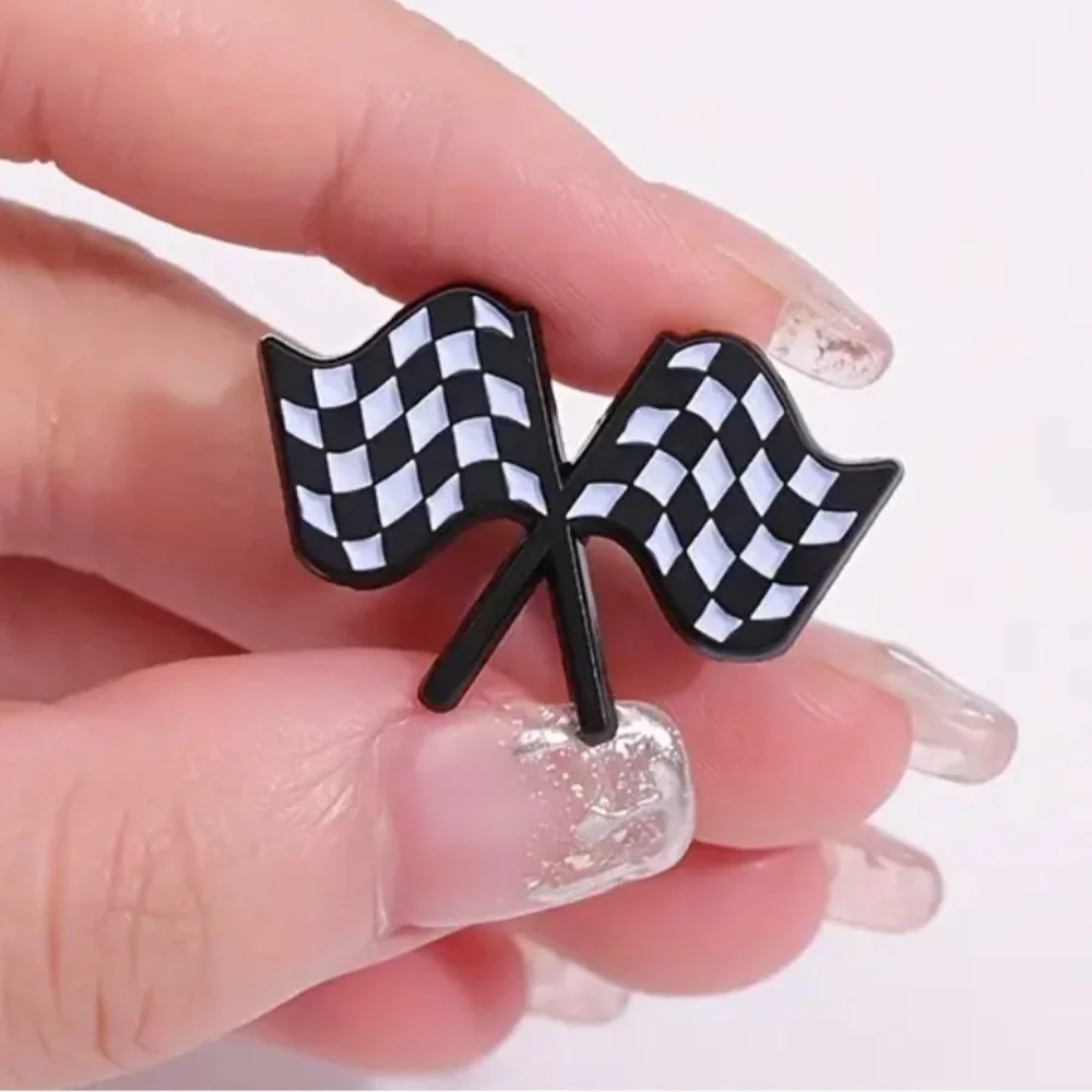 3/$25 Checkered Flags Pin Badge Brooch Unisex Racing Finish Line Flags